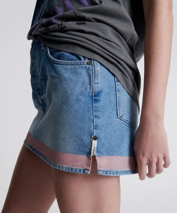 ONE TEASPOON Linear Blue 2020 Mini High Waist Denim Skirt | Women Denim Skirts