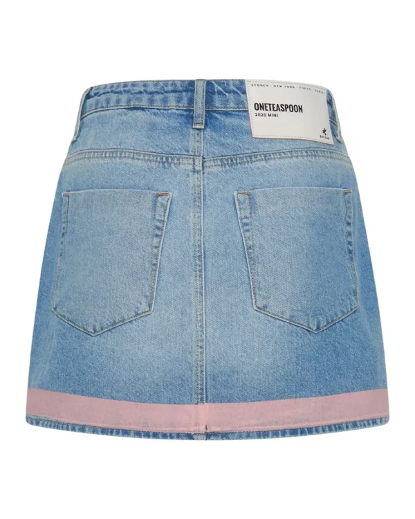 ONE TEASPOON Linear Blue 2020 Mini High Waist Denim Skirt | Women Denim Skirts