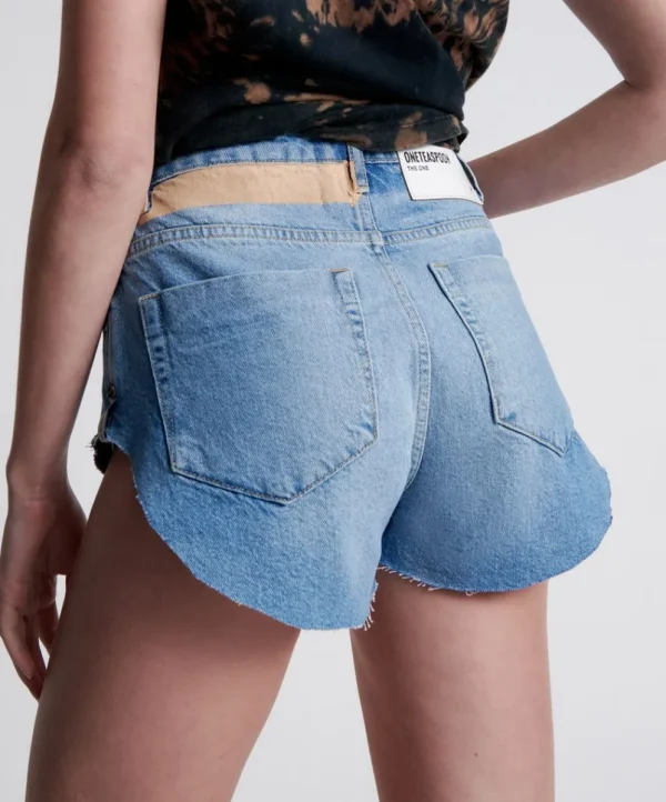 ONE TEASPOON Linear Blue The One Fitted Cheeky Denim Shorts | Women Denim Shorts