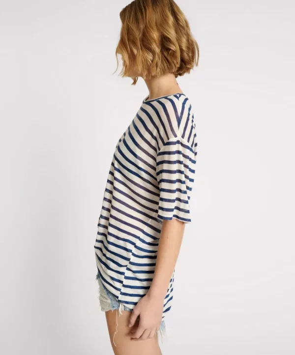 ONE TEASPOON Linen Stripe Boyfriend Tee | Women Basic Tees