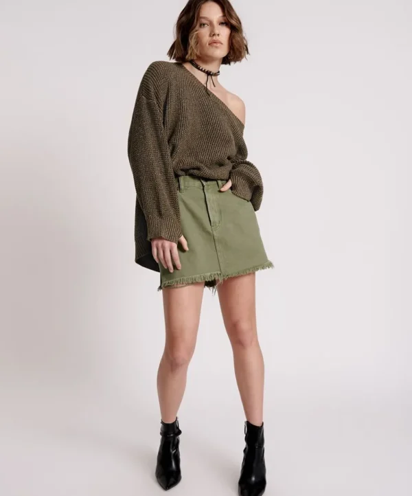 ONE TEASPOON Military Khaki 2020 Mini Denim Skirt | Women Denim Skirts