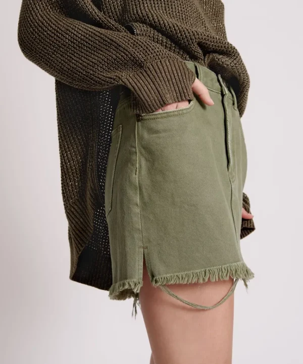 ONE TEASPOON Military Khaki 2020 Mini Denim Skirt | Women Denim Skirts