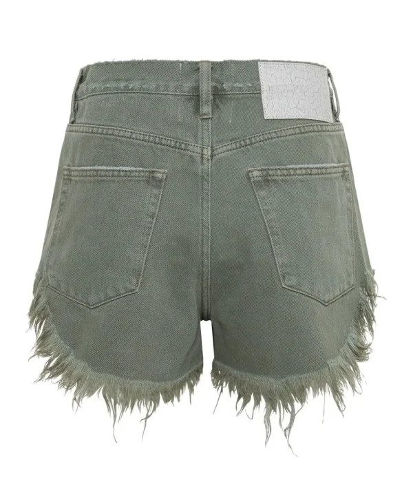 ONE TEASPOON Military Khaki Outlaws Mid Length Denim Shorts | Women Denim Shorts