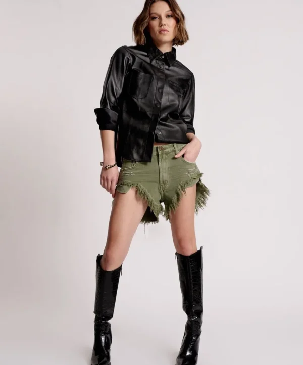 ONE TEASPOON Military Khaki Rollers Denim Shorts | Women Denim Shorts