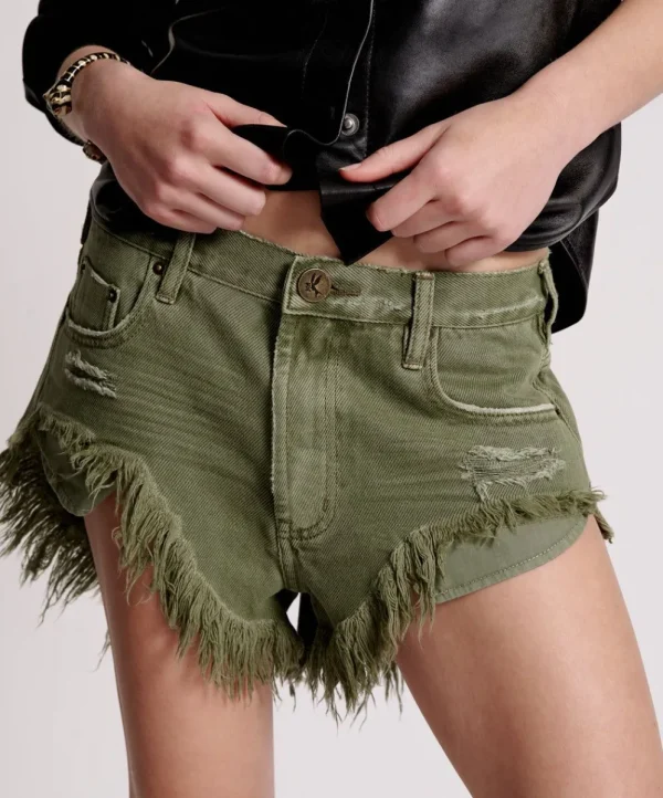 ONE TEASPOON Military Khaki Rollers Denim Shorts | Women Denim Shorts