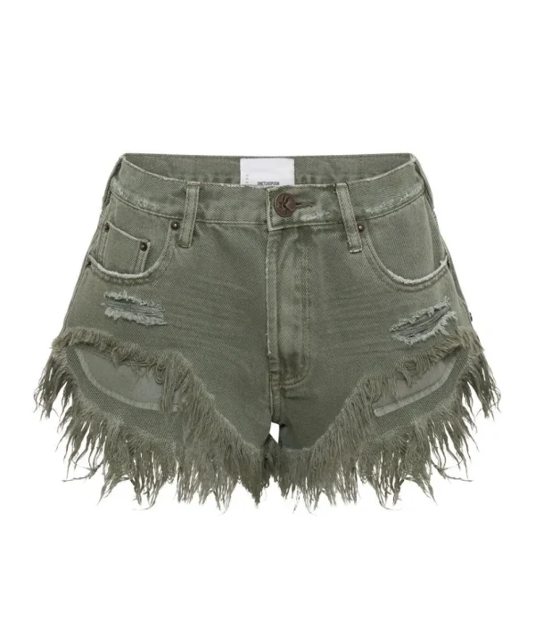 ONE TEASPOON Military Khaki Rollers Denim Shorts | Women Denim Shorts