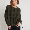 ONE TEASPOON Military Khaki Threaded Cable Sweater | Women Knitwear