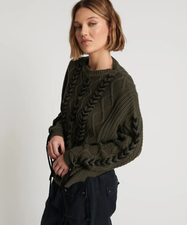 ONE TEASPOON Military Khaki Threaded Cable Sweater | Women Knitwear