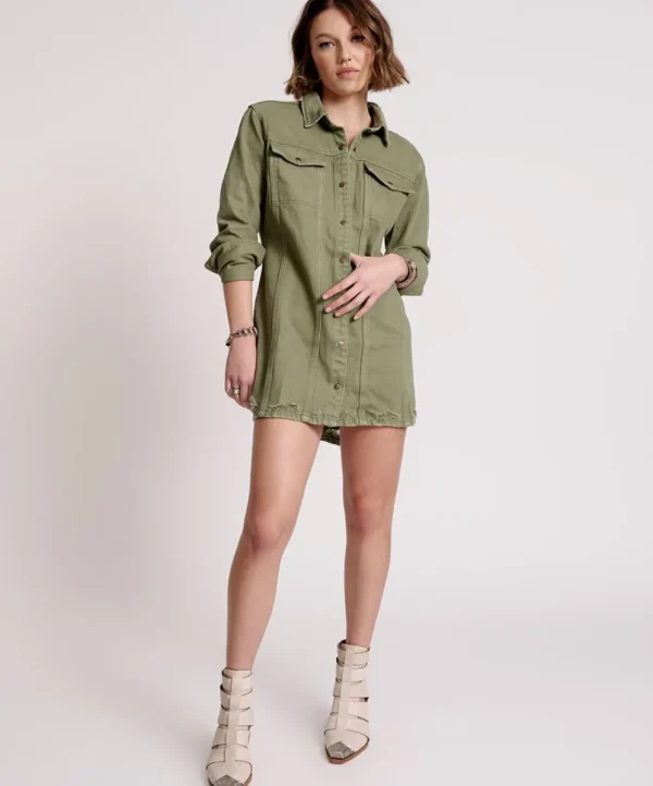 ONE TEASPOON Military Khaki Trucker Shirt Dress | Women Midi & Maxi Dresses