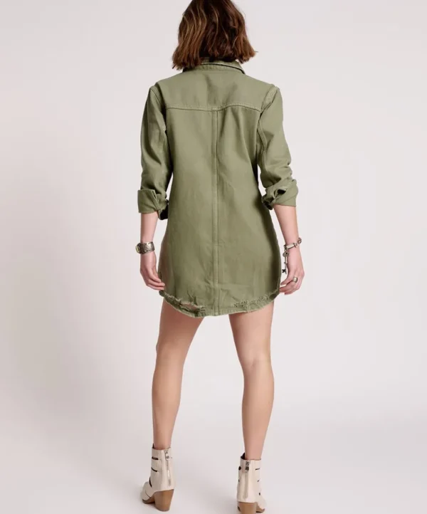 ONE TEASPOON Military Khaki Trucker Shirt Dress | Women Midi & Maxi Dresses