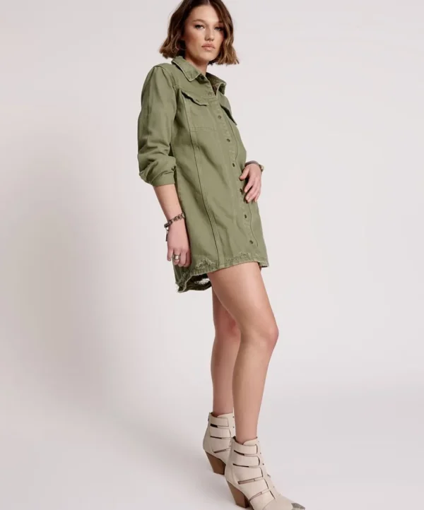 ONE TEASPOON Military Khaki Trucker Shirt Dress | Women Midi & Maxi Dresses