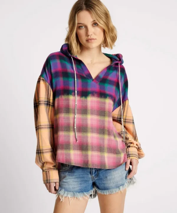 ONE TEASPOON Mixed Flannel Hooded Shirt | Women Shirts