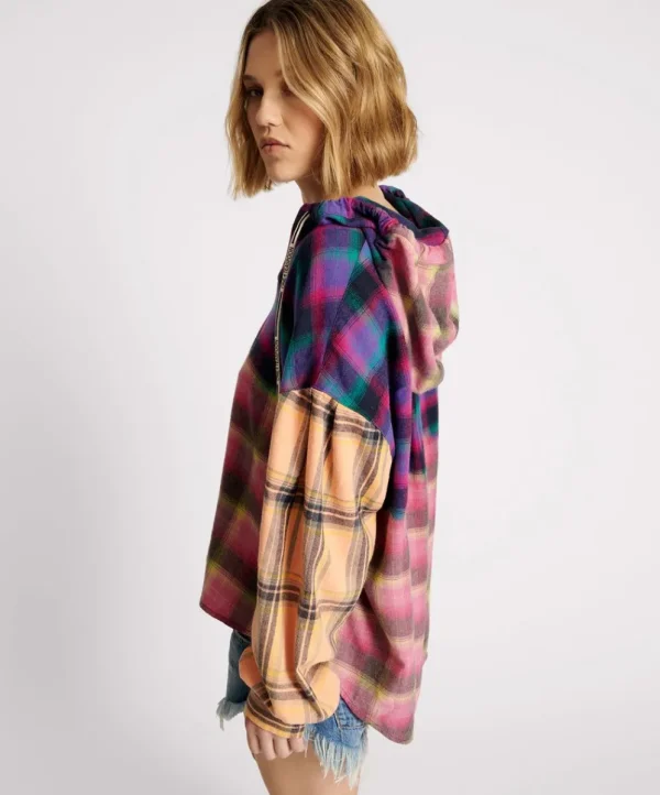 ONE TEASPOON Mixed Flannel Hooded Shirt | Women Shirts