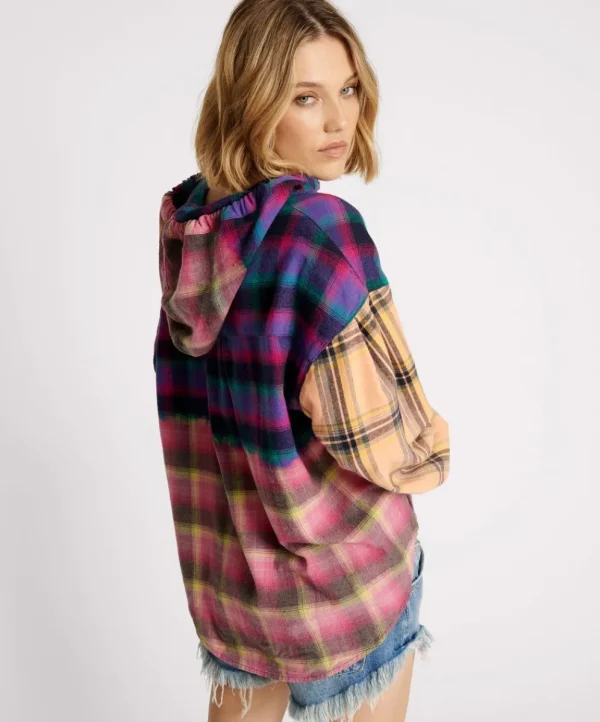 ONE TEASPOON Mixed Flannel Hooded Shirt | Women Shirts