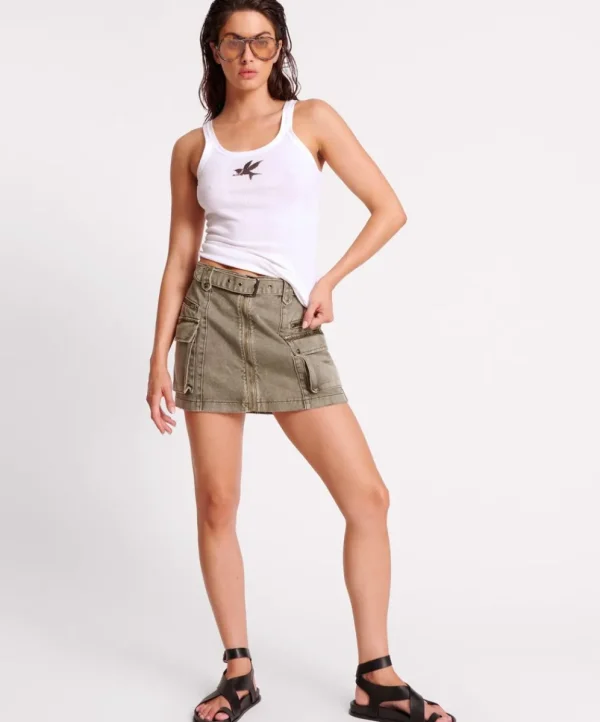 ONE TEASPOON Old Khaki Utility Biker Mini Skirt | Women Denim Skirts