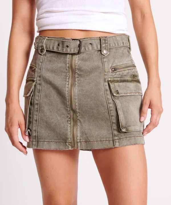 ONE TEASPOON Old Khaki Utility Biker Mini Skirt | Women Denim Skirts