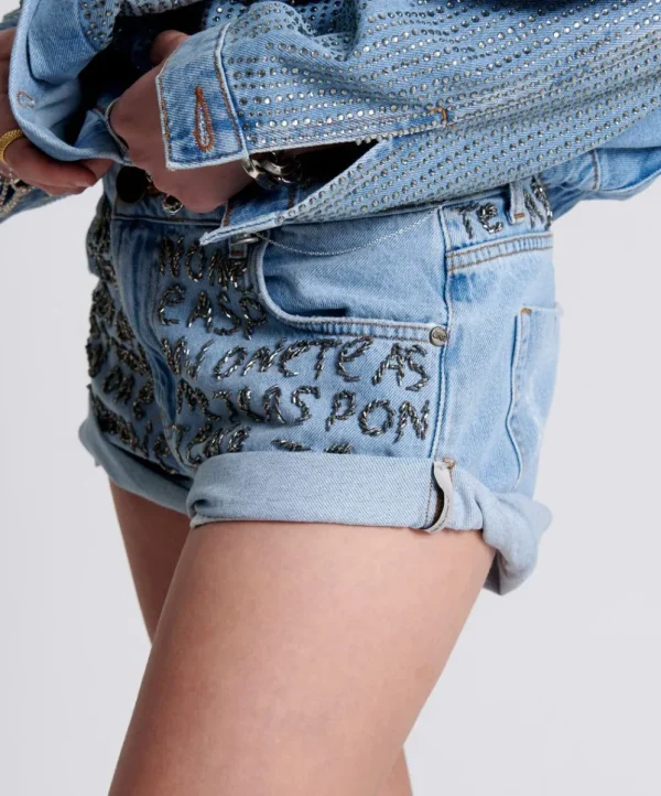 ONE TEASPOON Hand Embellished Bandit Low Waist Denim Shorts | Women Denim Shorts