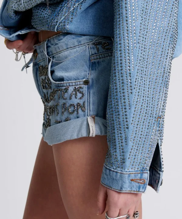 ONE TEASPOON Hand Embellished Bandit Low Waist Denim Shorts | Women Denim Shorts