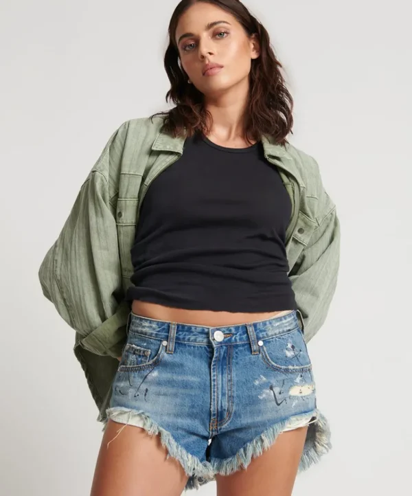 ONE TEASPOON Pacifica Artiste Rollers Low Waist Denim Shorts | Women Denim Shorts