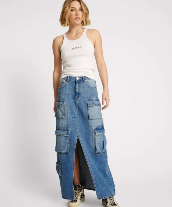 ONE TEASPOON Pacifica 90S Cargo Pocket Column Denim Skirt | Women Denim Skirts