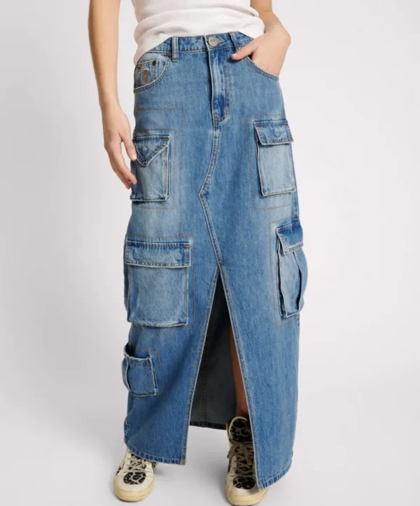 ONE TEASPOON Pacifica 90S Cargo Pocket Column Denim Skirt | Women Denim Skirts