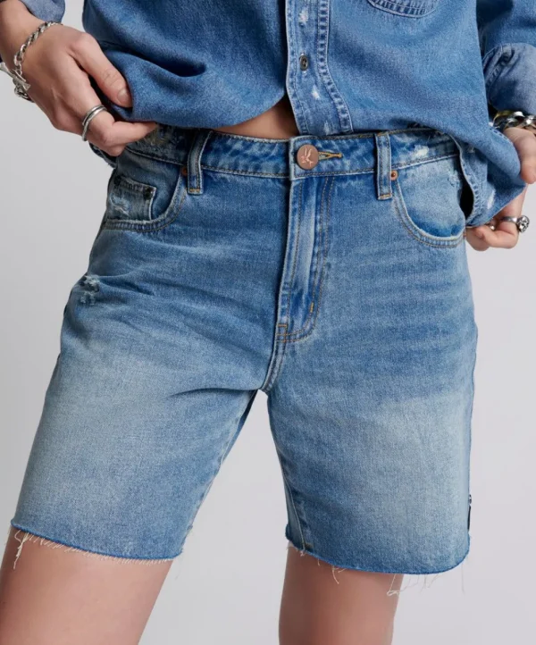 ONE TEASPOON Pacifica Smile Jackson Mid Waist Wide Leg Shorts | Women Denim Shorts