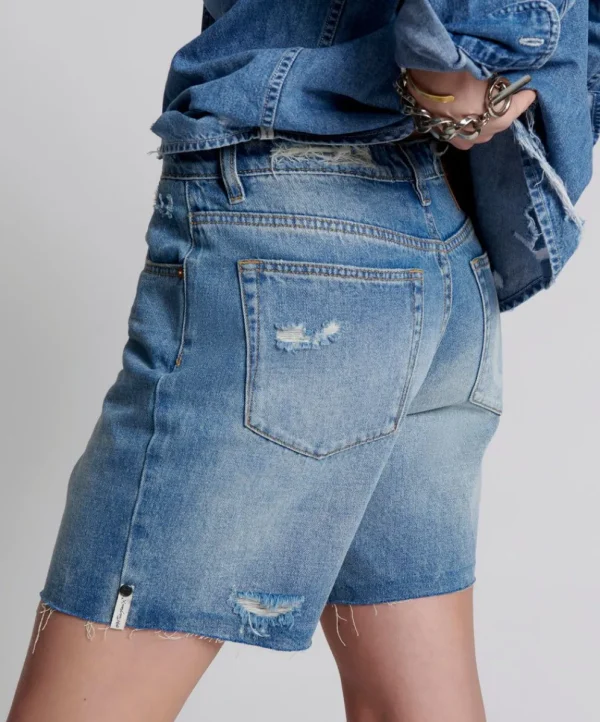 ONE TEASPOON Pacifica Smile Jackson Mid Waist Wide Leg Shorts | Women Denim Shorts