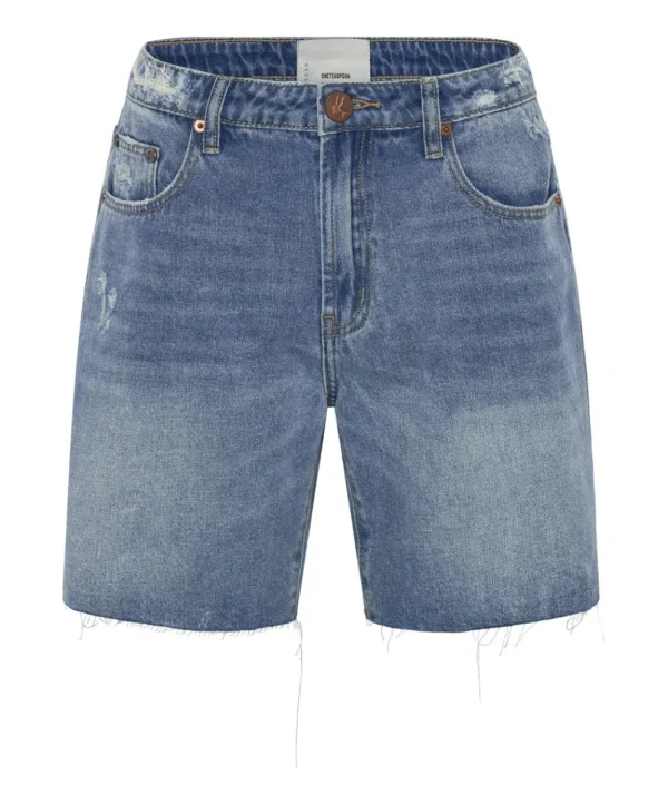 ONE TEASPOON Pacifica Smile Jackson Mid Waist Wide Leg Shorts | Women Denim Shorts