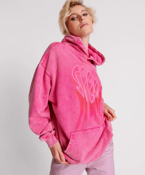 ONE TEASPOON Pink Acid Speed Longline Hoody | Women Hoodies And Sweats