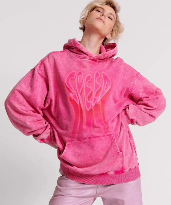 ONE TEASPOON Pink Acid Speed Longline Hoody | Women Hoodies And Sweats