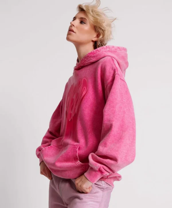 ONE TEASPOON Pink Acid Speed Longline Hoody | Women Hoodies And Sweats