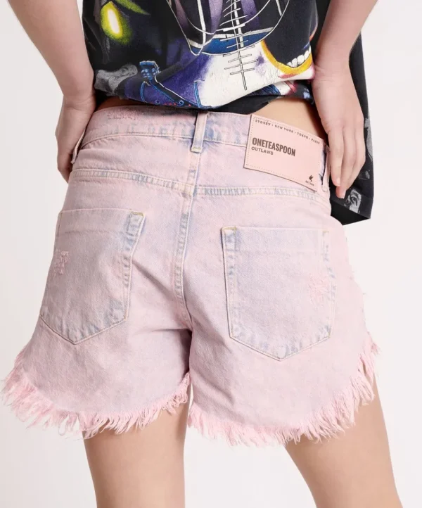 ONE TEASPOON Pink Haze Outlaws Mid Length Denim Shorts | Women Denim Shorts