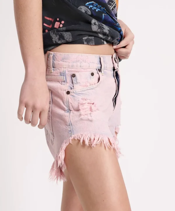 ONE TEASPOON Pink Haze Outlaws Mid Length Denim Shorts | Women Denim Shorts