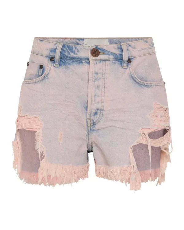 ONE TEASPOON Pink Haze Outlaws Mid Length Denim Shorts | Women Denim Shorts