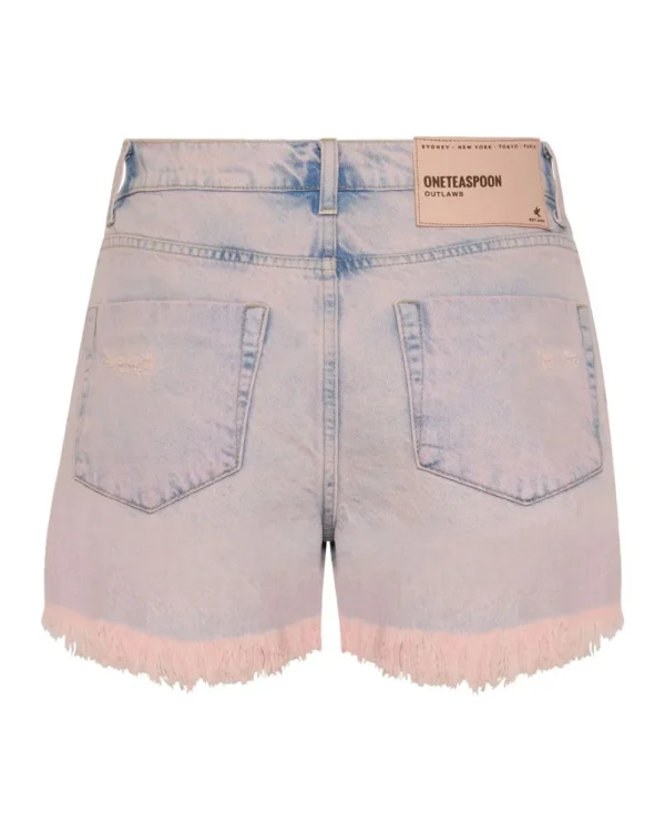 ONE TEASPOON Pink Haze Outlaws Mid Length Denim Shorts | Women Denim Shorts
