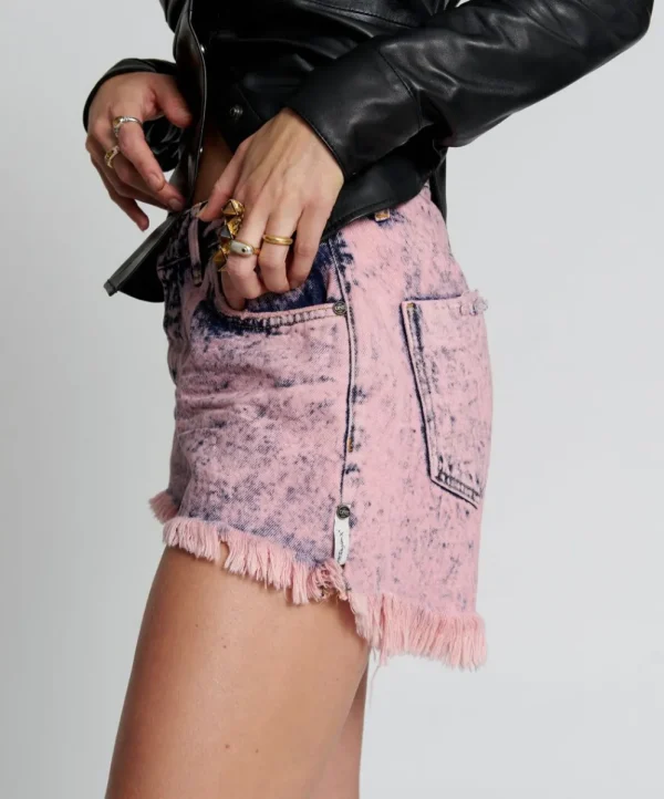 ONE TEASPOON Pink Pistol Le Wolves Mid Length Denim Shorts | Women Denim Shorts