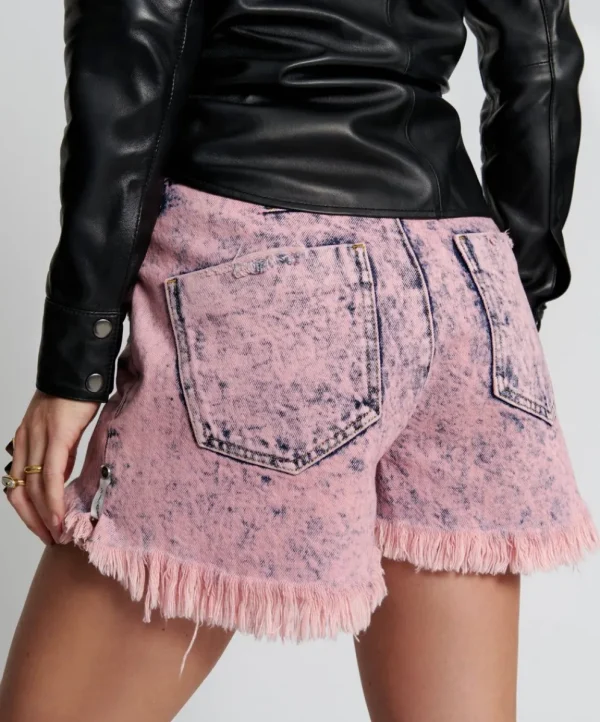 ONE TEASPOON Pink Pistol Le Wolves Mid Length Denim Shorts | Women Denim Shorts