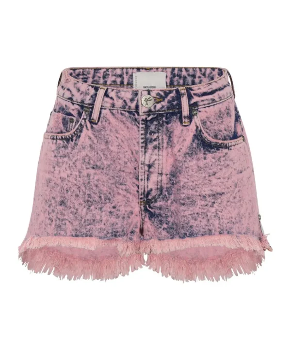 ONE TEASPOON Pink Pistol Le Wolves Mid Length Denim Shorts | Women Denim Shorts