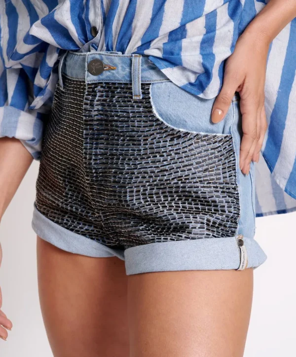 ONE TEASPOON Railed Sequin Bandits High Waist Denim Shorts | Women Denim Shorts