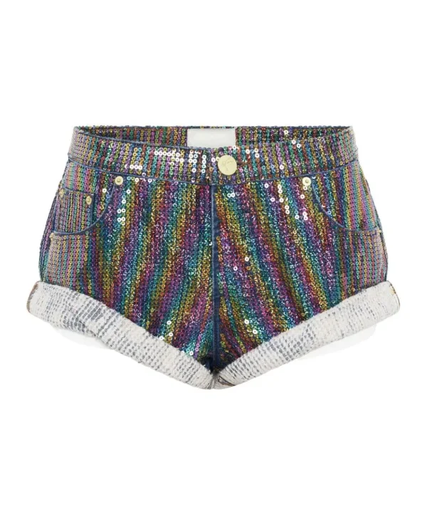 ONE TEASPOON Rainbow Sequin Bandits Low Waist Denim Shorts | Women Denim Shorts