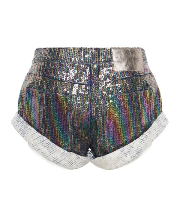 ONE TEASPOON Rainbow Sequin Bandits Low Waist Denim Shorts | Women Denim Shorts