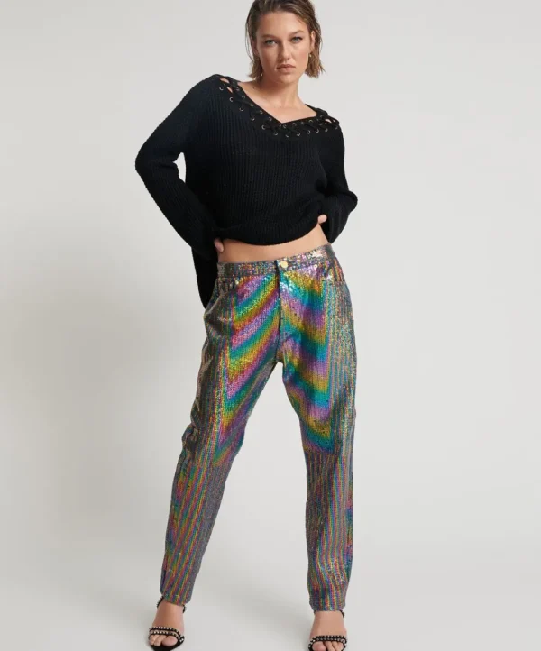 ONE TEASPOON Rainbow Sequin Bandits Relaxed Jeans | Women Denim Jeans