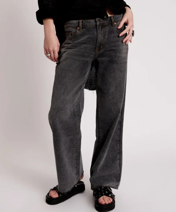 ONE TEASPOON Recycled Black Lowrider Wide Leg Jeans | Women Denim Jeans