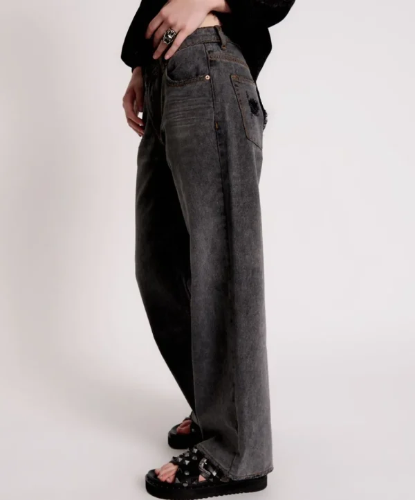 ONE TEASPOON Recycled Black Lowrider Wide Leg Jeans | Women Denim Jeans