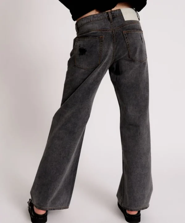 ONE TEASPOON Recycled Black Lowrider Wide Leg Jeans | Women Denim Jeans