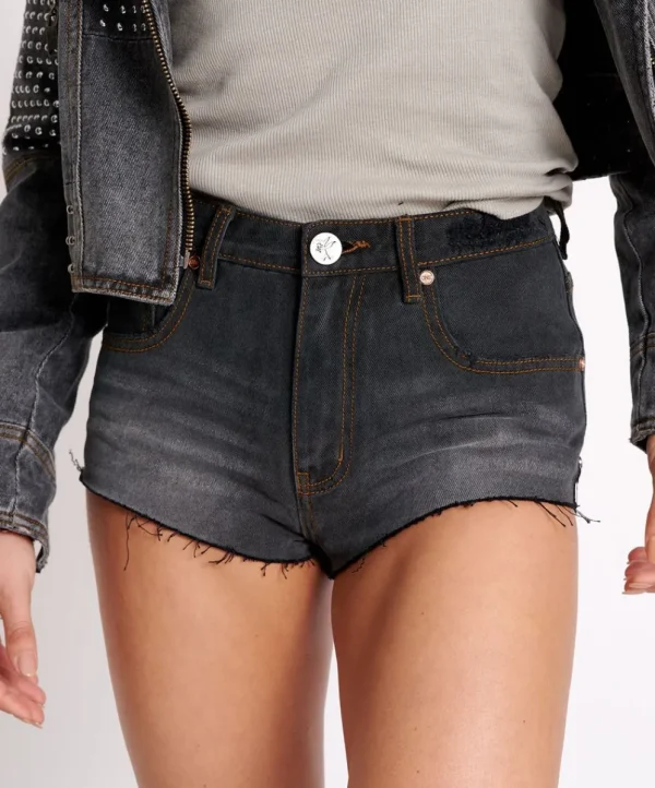 ONE TEASPOON Recycled Black The One Fitted Cheeky Denim Shorts | Women Denim Shorts