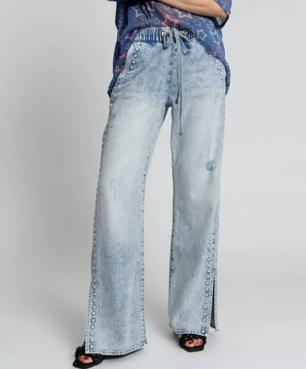 ONE TEASPOON Riveted Roadhouse Wide Leg Drawstring Jeans | Women Denim Jeans