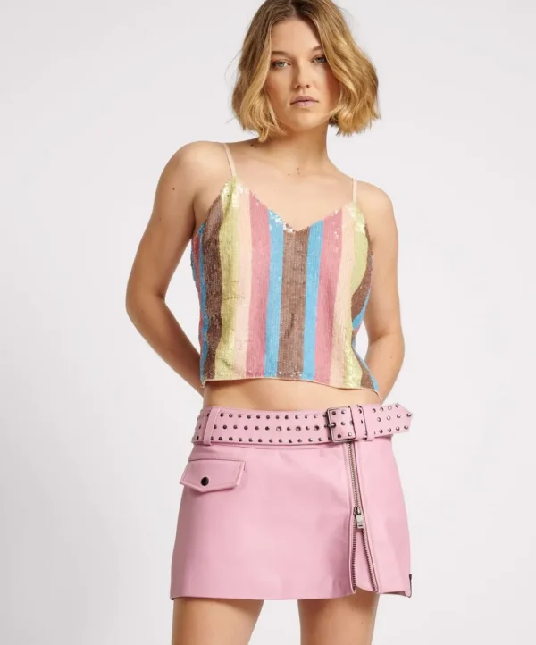 ONE TEASPOON Rizzo Pink Studded Leather Belted Mini Skirt | Women Bottoms