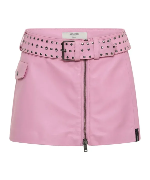 ONE TEASPOON Rizzo Pink Studded Leather Belted Mini Skirt | Women Bottoms