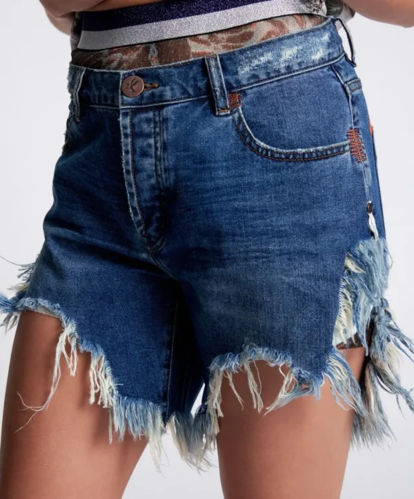 ONE TEASPOON Rodeo Blue Frankies Long Length Denim Shorts | Women Denim Shorts